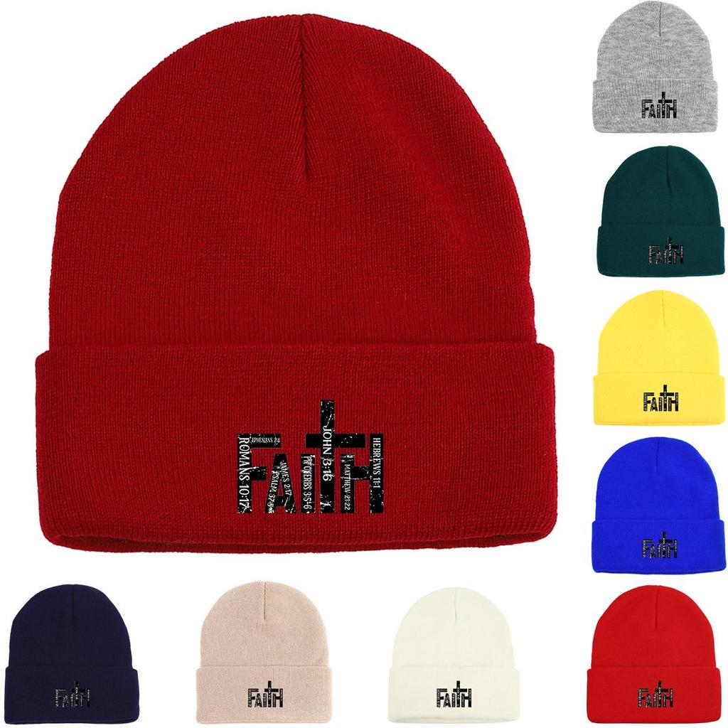 Черная вязаная шапка-бини с крестом "FAITH", шапка-череп, шапка с отворотом для химиотерапии при раке, однотонная шапка-горошек