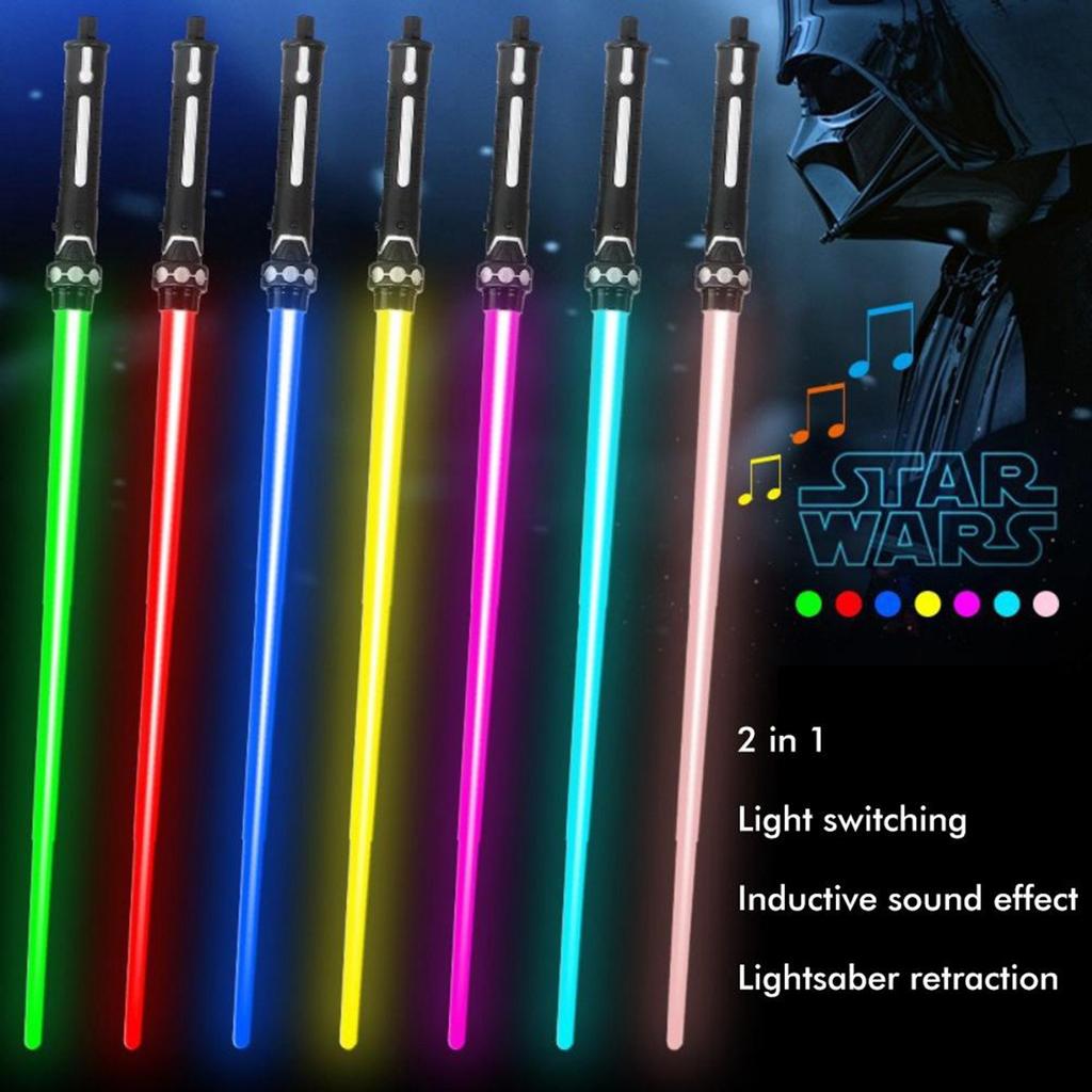 2 In 1 7 Colors Changing Light Up Sword Expandable Light Sword with Sound Cosplay Toy for Kids