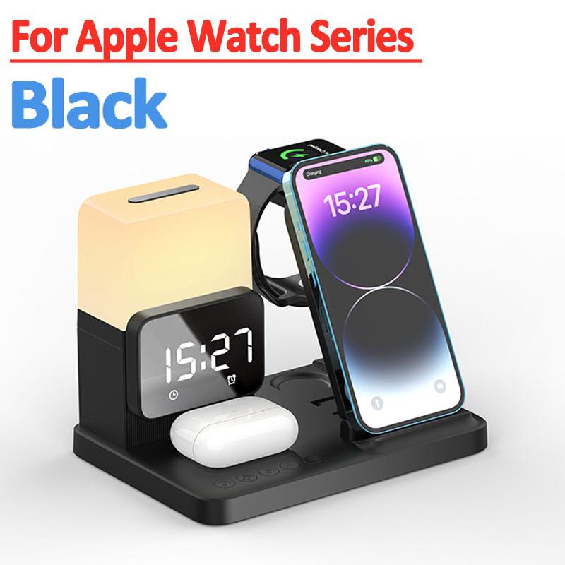 Складная подставка для беспроводного зарядного устройства 6 в 1, лампа-будильник, док-станция для быстрой зарядки для iPhone 14, 13, 12 X Pro Max Airpods Pro iWatch