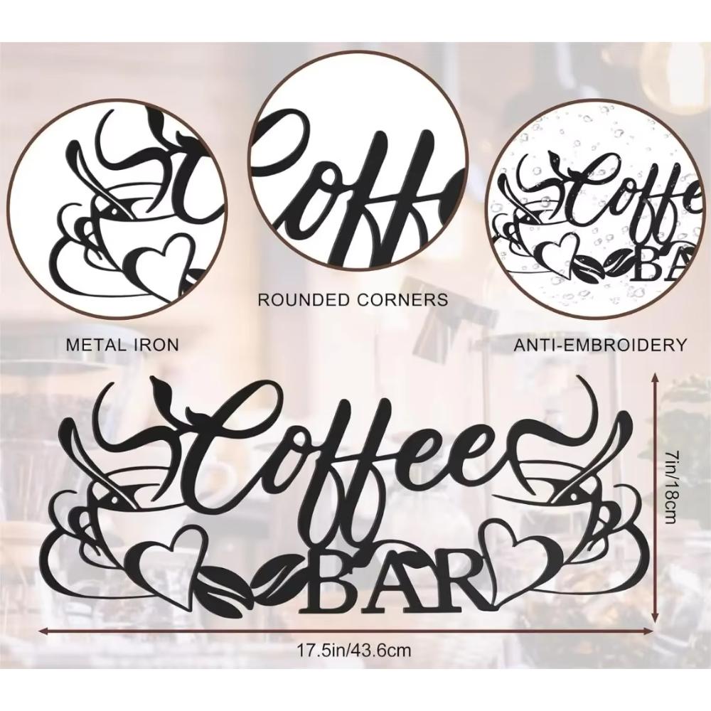 Metal Coffee Bar Sign Decor - Coffee Cup Word Iron Art. Cafe Themed Hanging Wall Sculpture for Kitchen & Restaurant.