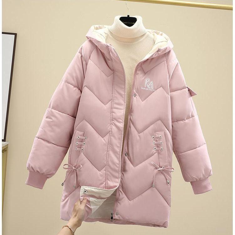 Зимние свободные утолщенные женские парки средней длины с длинным рукавом и черным пальто с капюшоном