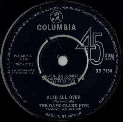 7-дюймовая пластинка DAVE CLARK FIVE Glad All Over DB7154 Columbia 1964 UK Rock Б/у