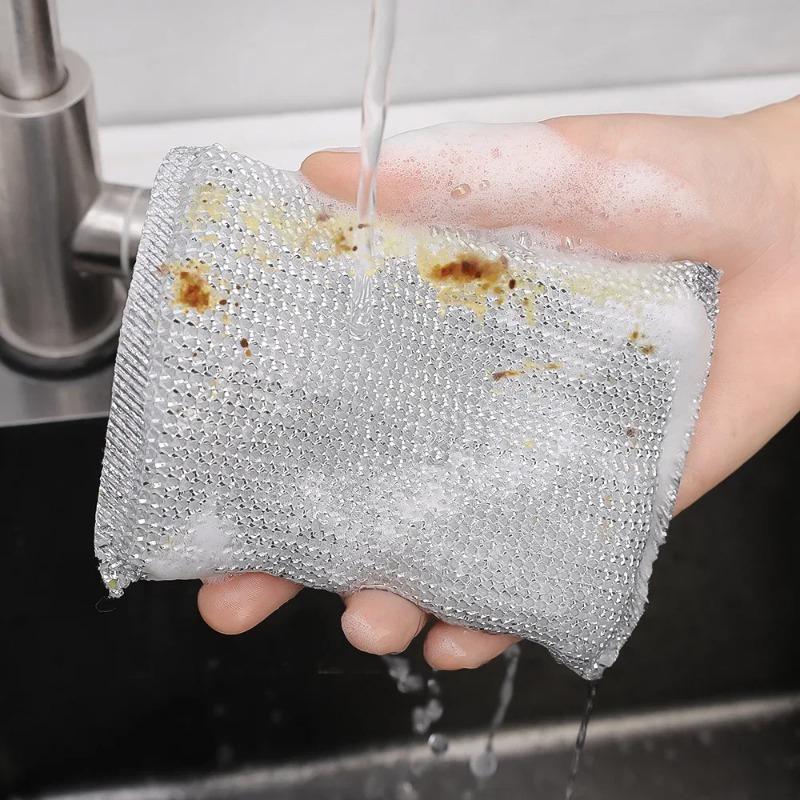 24 шт., губка для мытья посуды из стальной проволоки, двусторонняя чистящая губка, антипригарное масло, кухонная тряпка для мытья посуды, многоразовый инструмент для чистки дома