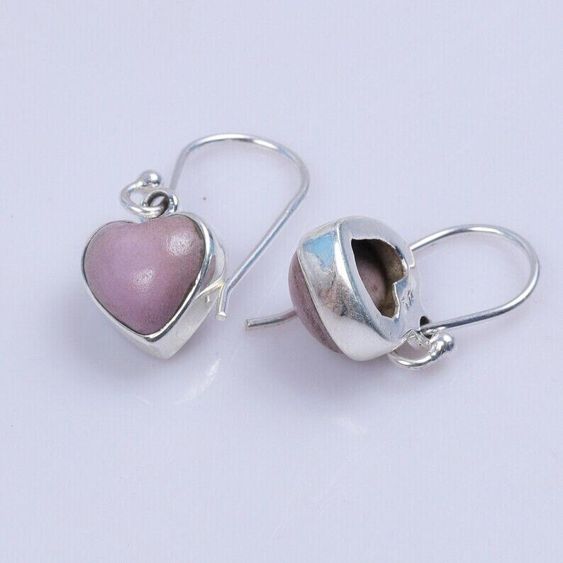 Редкая фосфоритовая серьга, фосфоритовая серьга-сердце, серьга из серебра 925 пробы