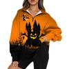 Women's Fashion Casual Long Sleeve Halloween Printed Zipper Turtleneck Drop Shoulder Sweatshirt Top
