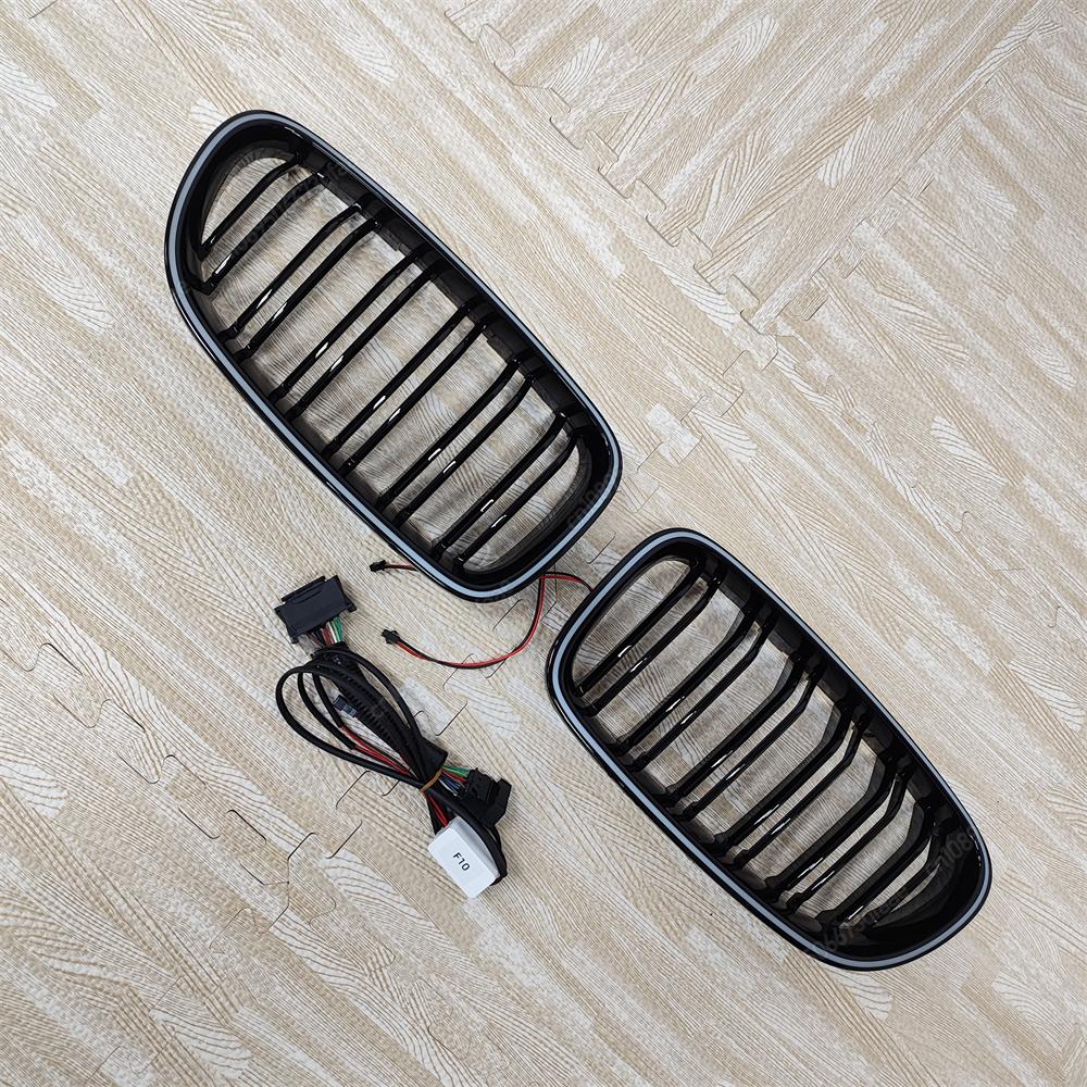 Car Double Line Front Luminous Grille Led Light Racing Grille For BMW 5 Series F10 F11 F18 2010-2017 ABS Black Body Kits Tuning