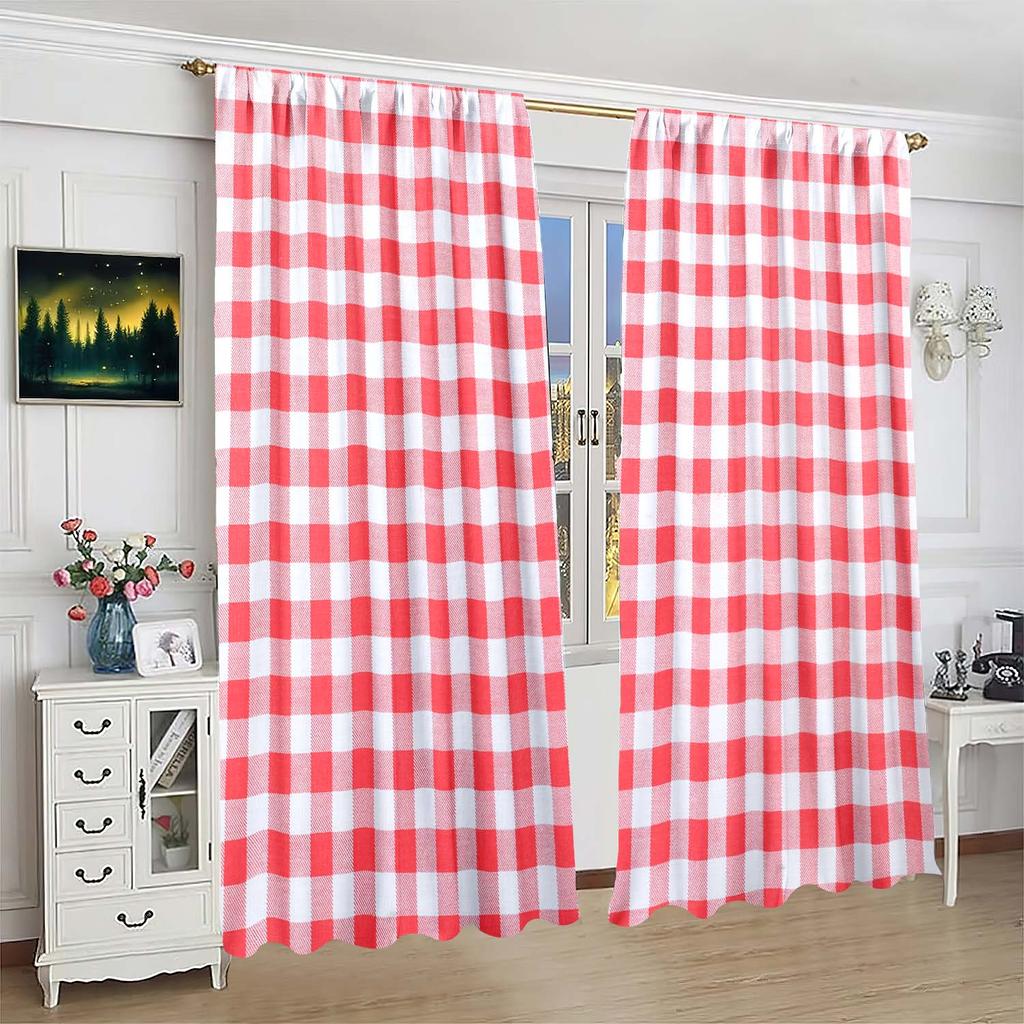 2 шт. Шторы из пряжи с карманами и перемычками в клетку для кухни, спальни, кабинета, кафе, гостиной, домашнего декора