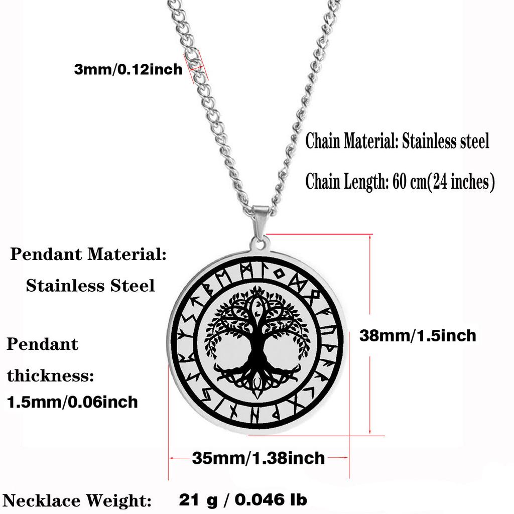 Viking Mythology Yggdrasil Tree of Life Rune Circle Stainless Steel Pendant Necklace