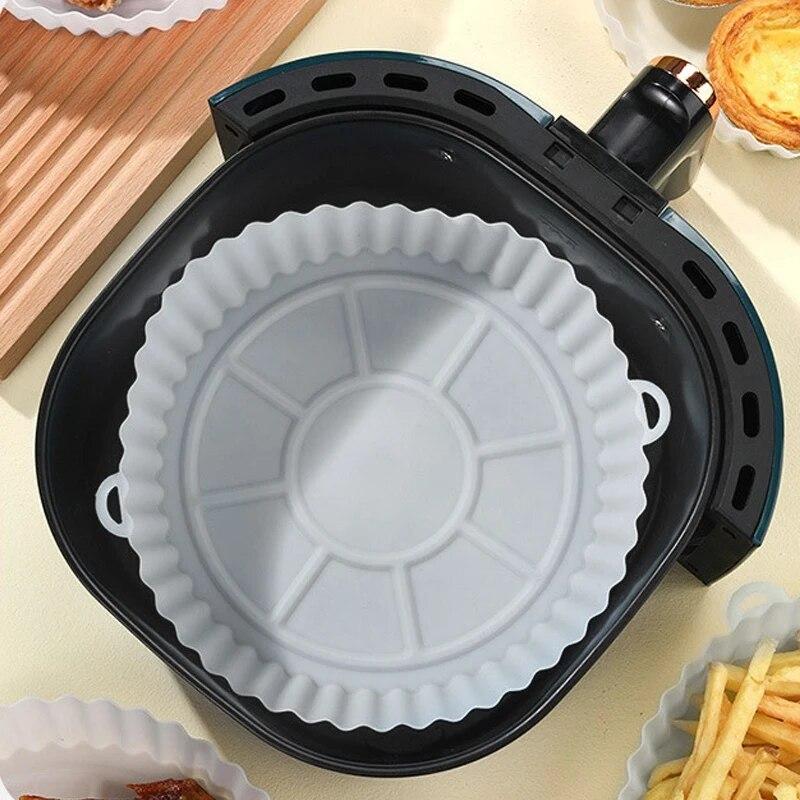 2 PCs Reusable Air Fryer Silicone Tray For Easy Cleaning Suitable For Round Pizza Grill Pan Mats Air Fryer Baking Accessories