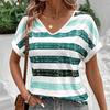 Женская мода V-образный вырез короткий рукав 3D полосатый принт футболка лето удобная спортивная одежда топы