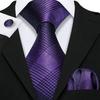 Barry.Wang Mens Tie Set Jacquard Purple Blue Red Silk Necktie Pocket Square Cufflinks Set