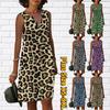 Женское летнее платье с леопардовым принтом и v-образным вырезом, повседневное модное платье без рукавов, повседневные свободные сексуальные платья размера плюс XS-8XL