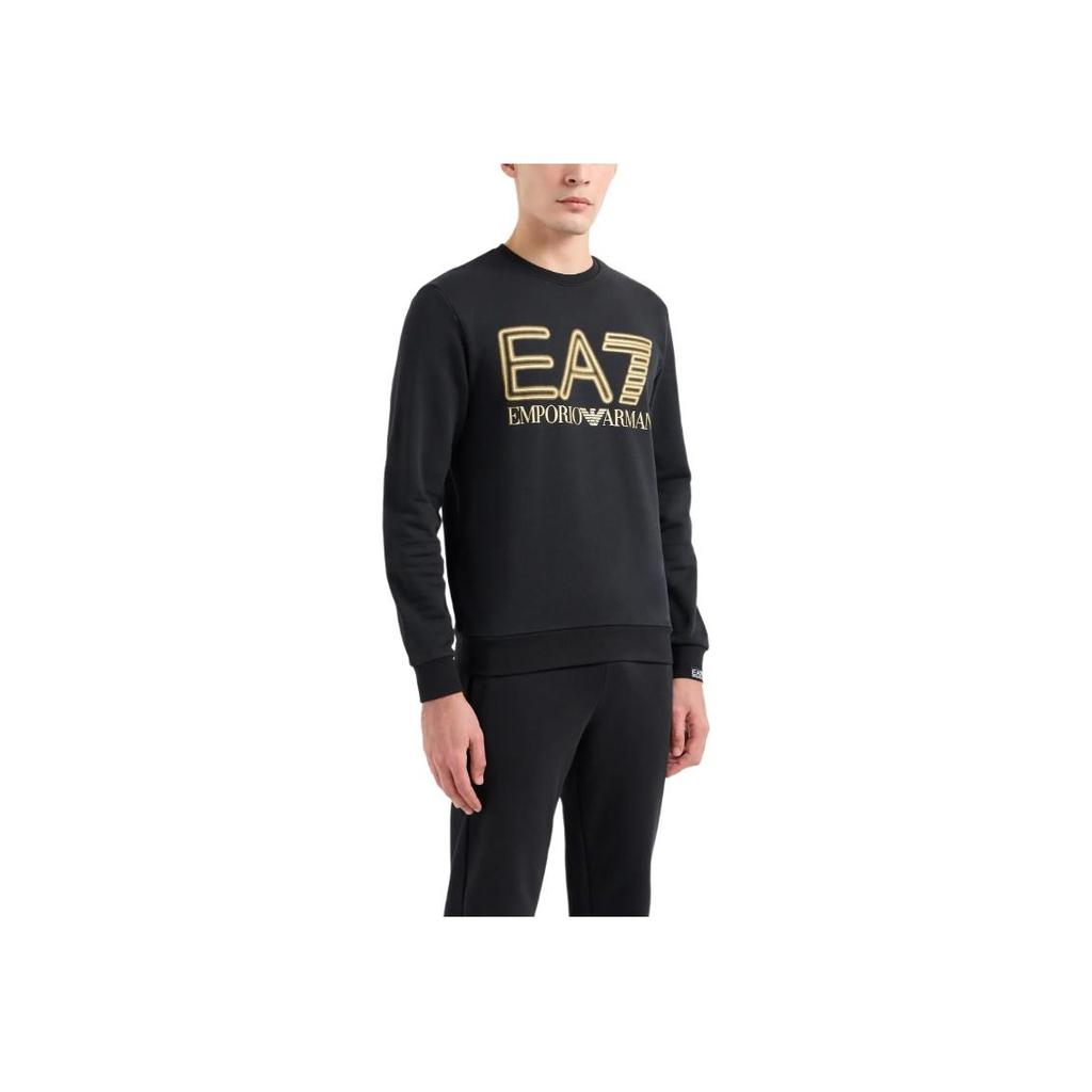 Emporio Armani EA7 Весна-Лето 2024 Свитшот с принтом логотипа-букв, круглым вырезом, длинным рукавом, мужской, черный 3DPM63-PJSHZ-0208