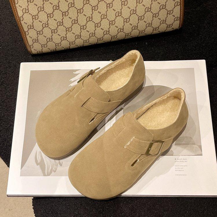 Женские бархатные туфли осень-зима новые всеохватывающие туфли-бини на одной педали на мягкой подошве, хлопковые туфли из овечьей шерсти