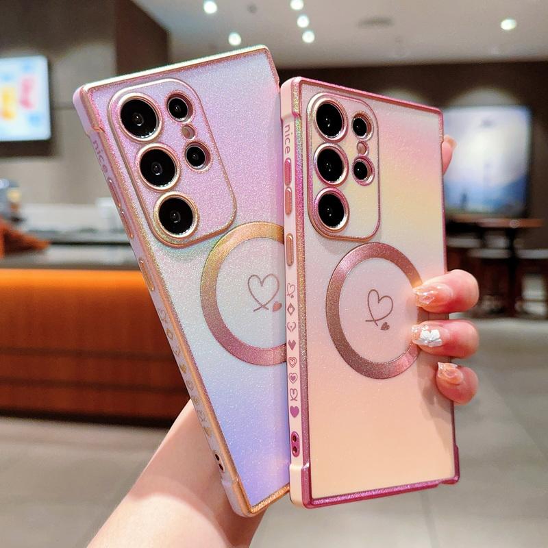 Чехол для телефона с блестками и градиентом цвета сияющий Love Heart для Samsung S24 Ultra S23 S22 Plus S21 S20 FE, ударопрочный, тонкий, для MagSafe TPU