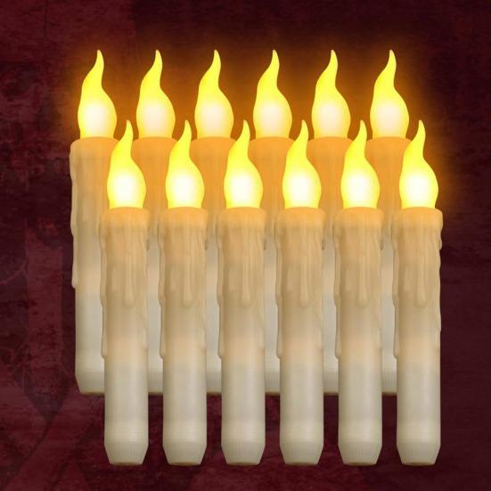 12 Pcs Floating Candles with Wand Remote Magic Hanging Flameless LED Taper Candles Battery Operated Flickering Candlestick with Warm Light