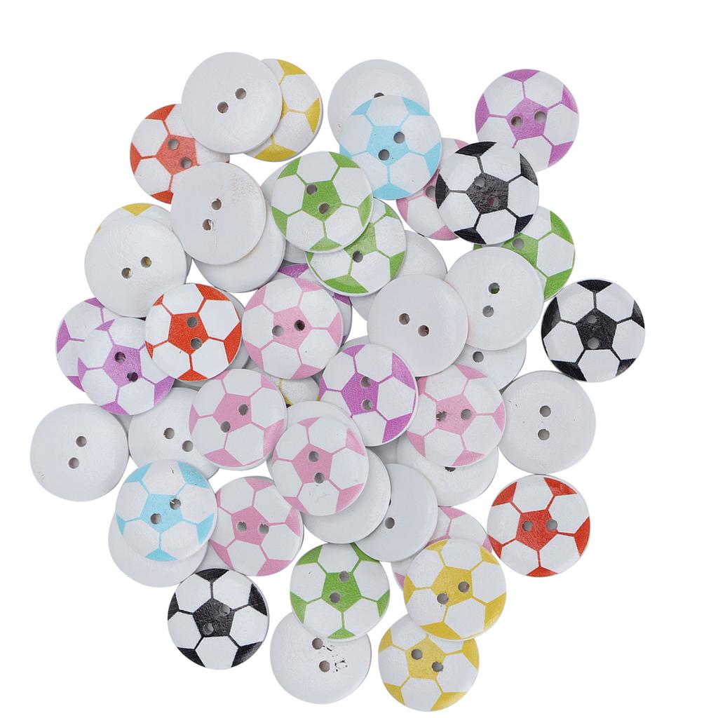 50Pcs Button Colorful Painted Football Pattern Wooden Button Clothing Decorative Accessories