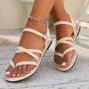Женские сандалии Женские сандалии на плоской подошве С клипсой для пальца Повседневные римские сандалии 2025 Лето Перекрещенные узкие ремешки Ремешок с пряжкой на щиколотке Женская пляжная обувь