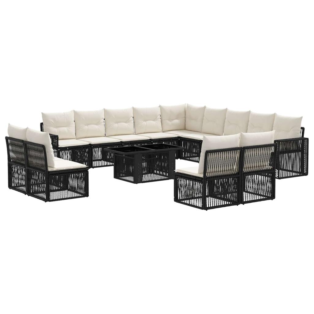 Garden Sofa Set 14 pcs Black and Cream White Poly Rattan