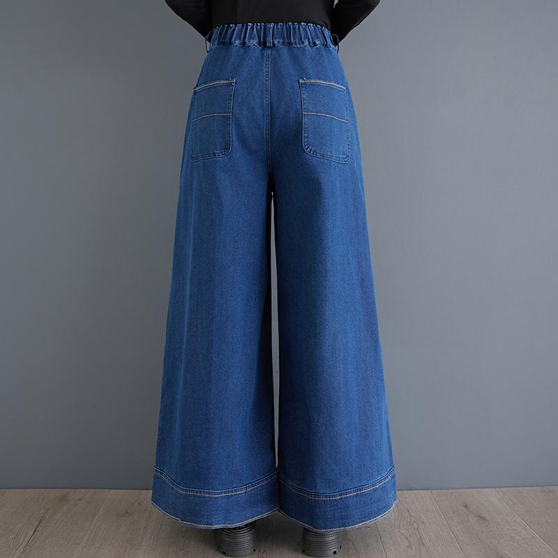 DIMANAF 2025 Женские джинсы больших размеров Весенние брюки гаремы Повседневные эластичные синие длинные брюки с высокой талией и широкими штанинами