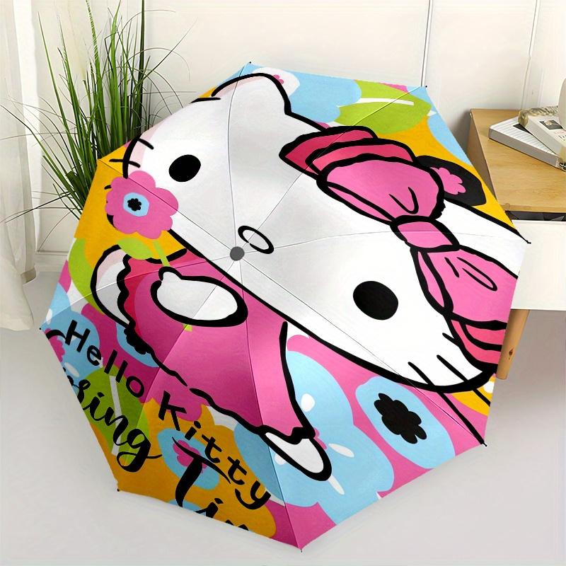 Hello Kitty, Автоматический складной зонт "Весеннее время", Простой дизайн с 8 спицами, Яркий мультяшный узор, Прочный железный каркас, Подходит для путешествий, На улицу