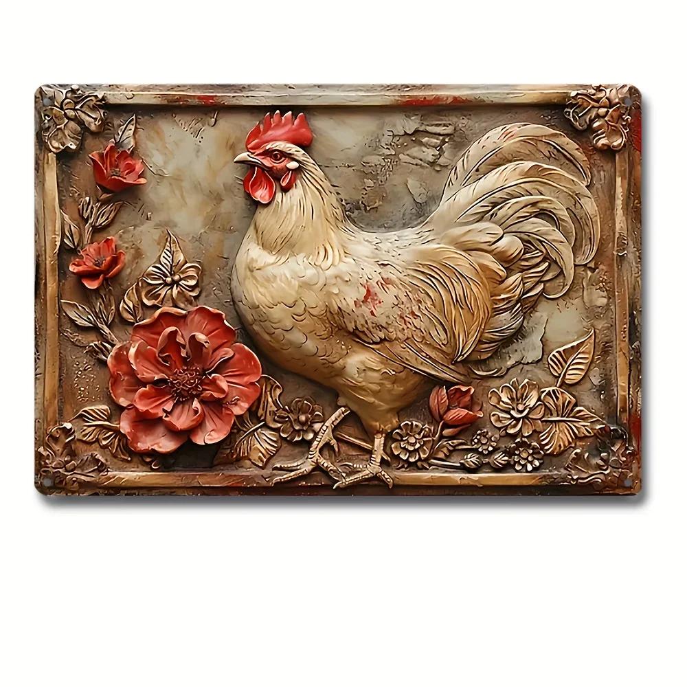 Rustic Chicken Farm Aluminum Sign Vintage Wall Decor for Cozy Coffee Shop Kitchen Farmhouse