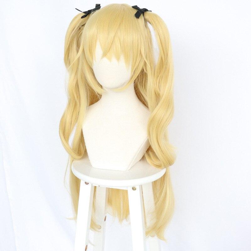 Аниме Genshin Impact Fischl, парик для косплея, блондинка, двойные вьющиеся хвостики, золотые прямые термостойкие парики из синтетических волос