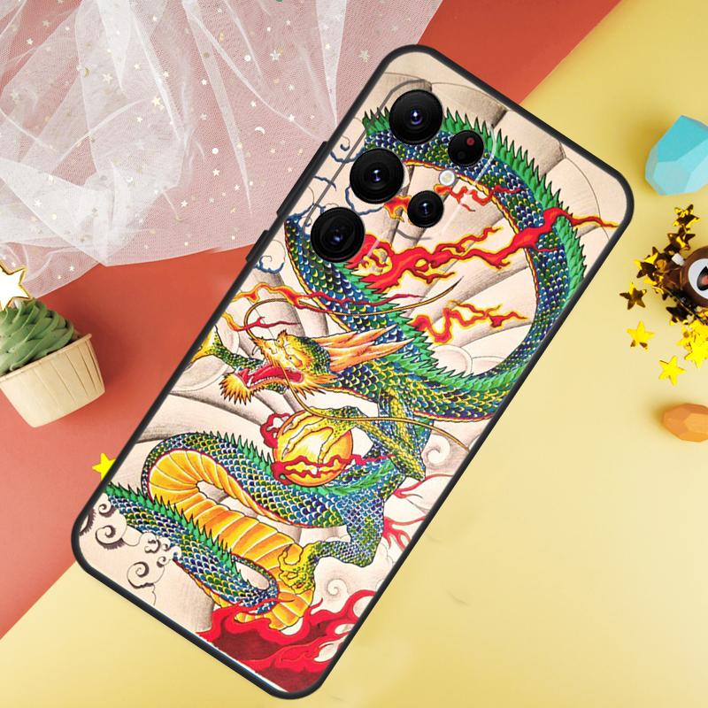 Чехол в японском стиле с драконом для Samsung Galaxy S24 Ultra S23 S22 Plus S21 S20 FE S8 S9 S10 Note 10 20 Ultra