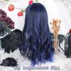 Синтетический парик женский классический элегантный Лолита черный мелирование с синей прямой челкой длинные вьющиеся волосы косплей рождественский вечерний парик
