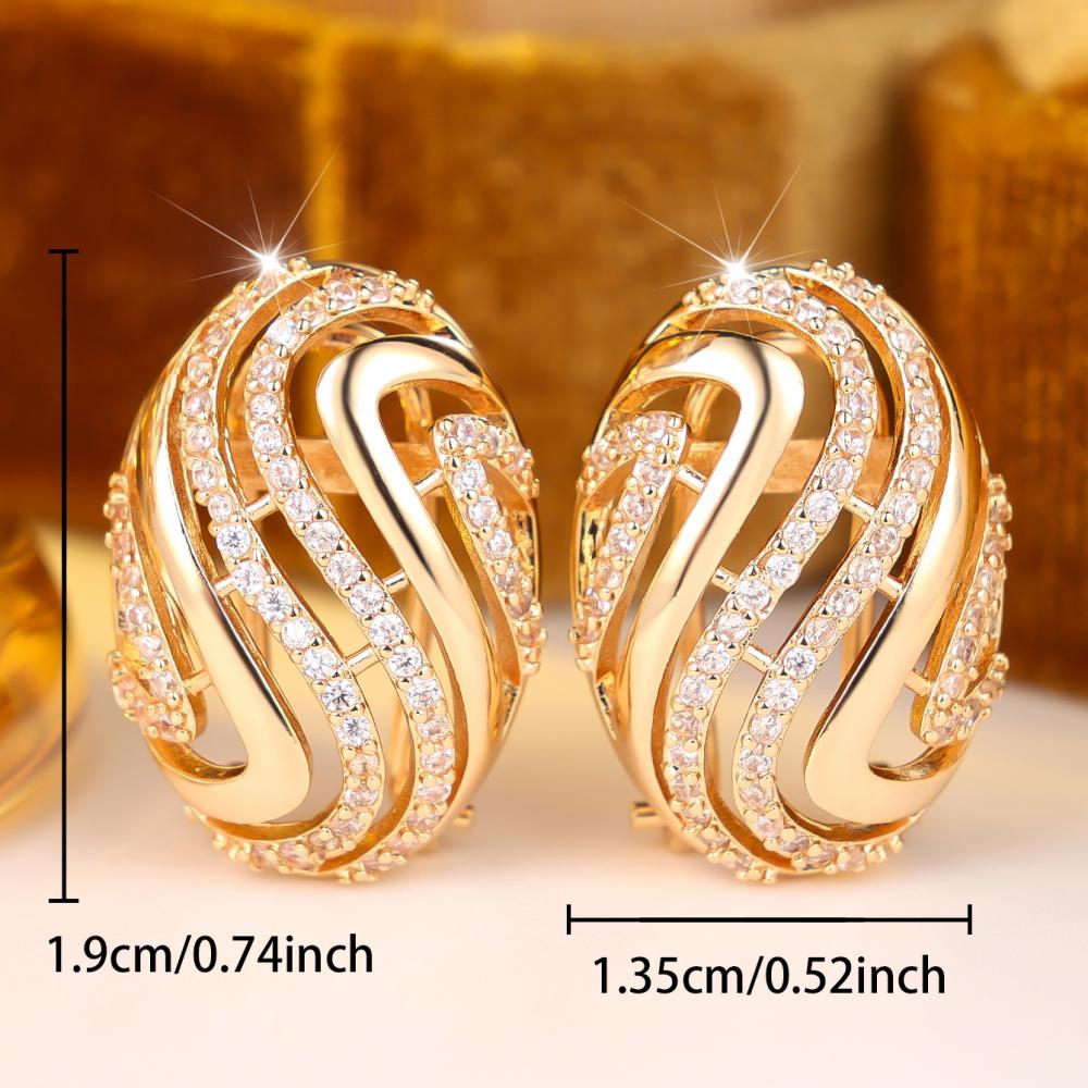Luxury Gold Color Twisted Wave Shape White Zircon Paved Hollow Huggie Hoop Earrings for Women Gift