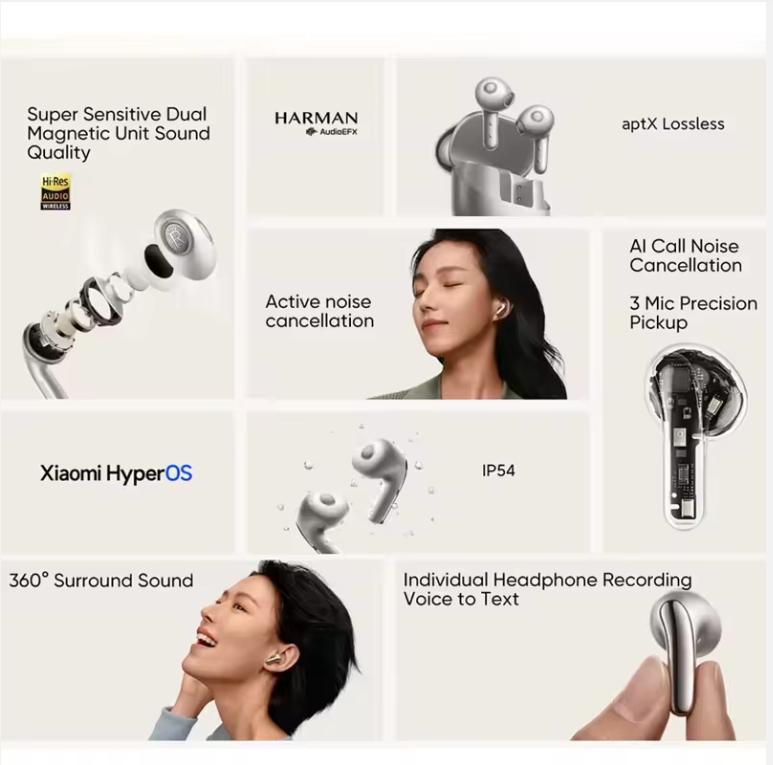 Оригинальные наушники Xiaomi Buds 5 TWS AI с активным шумоподавлением Hi-Fi Беспроводные Bluetooth-наушники для записи звука Наушники с поддержкой Lossless Audio