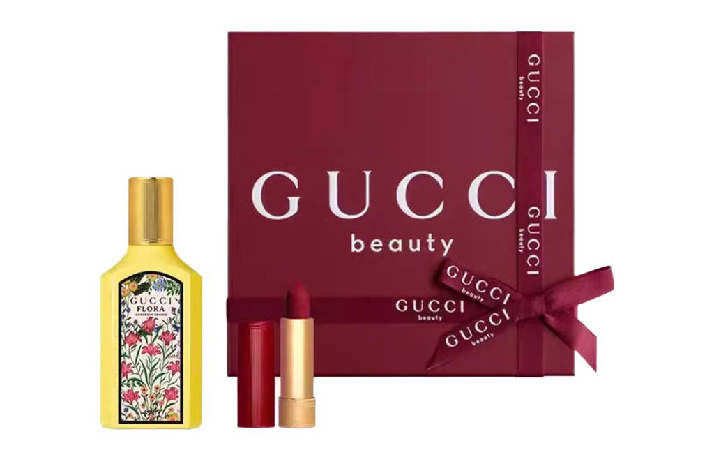 Gucci Мечтательная Ванильная Орхидея, Помада в Золотом Тюбике с Бархатным Мист-Бальзамом для Губ, Подарочный Набор в Коробке, Цветочный Аромат