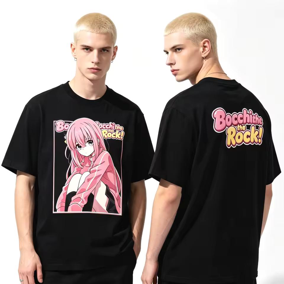 2026 Summer Anime Bocchi The Rock Cute Graphic T-shirt Men Women Hip Hop Streetwear T-shirt Y2K Gothic Cotton Oversized T-shirts