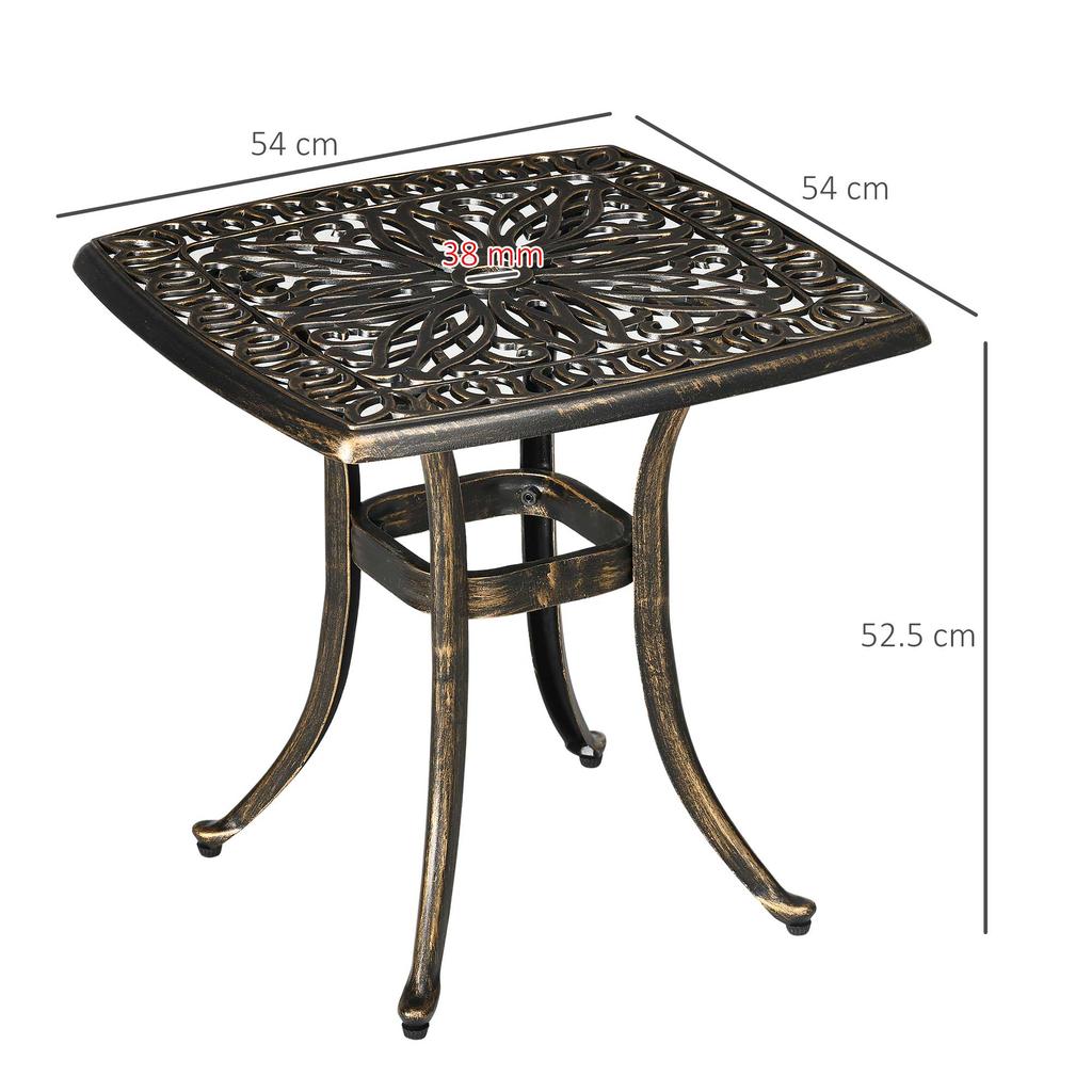 Outdoor Patio Side Table With 38mm Dia Umbrella Hole Cast Aluminium Patio Coffee Table 54 X 54cm Bronze Tone