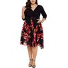 Yousheng Plus Size Dress Deep V Neck A-line Double-layered Hem Mid Sleeves Flower Printing Midi Dress Prom Party Evening Dress