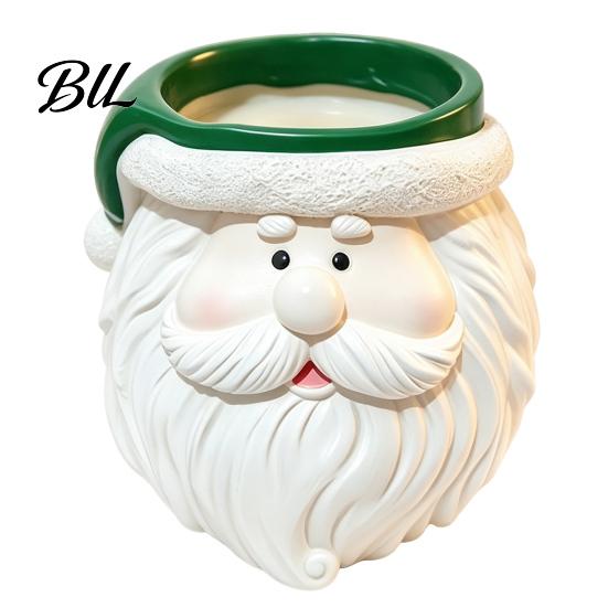 Christmas Themed Desk Accessory Cute Santa Claus Resin Flowerpot, Decorative Desktop Window Sill Decoration Planter, Hand Painted Container for Indoor