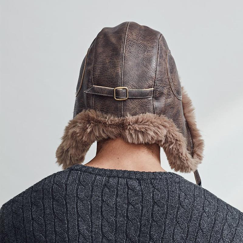Высококачественная кожаная лыжная кепка с мягкой подкладкой, мужская кожаная кепка-авиатор, осенне-зимняя утолщенная теплая кепка, кожаная шапка-ушанка, шапки-авиаторы
