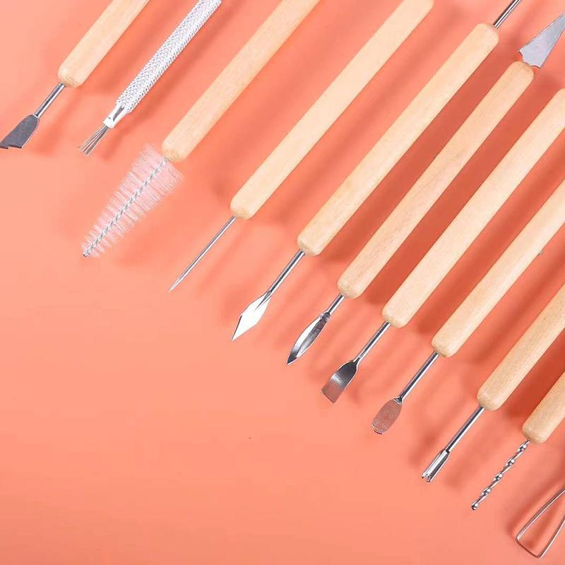 Набор инструментов для лепки и моделирования из керамической глины, 11 предметов, двухсторонний набор инструментов для резьбы по керамической полимерной глине с гладкой деревянной ручкой