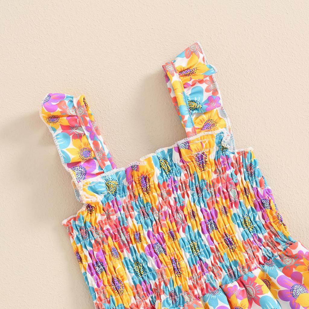 Повседневный комбинезон для маленьких девочек 6, 12, 18, 24 месяцев, 3, 4 лет, летний комбинезон без рукавов с цветочным принтом, широкие штаны для новорожденных, милая одежда