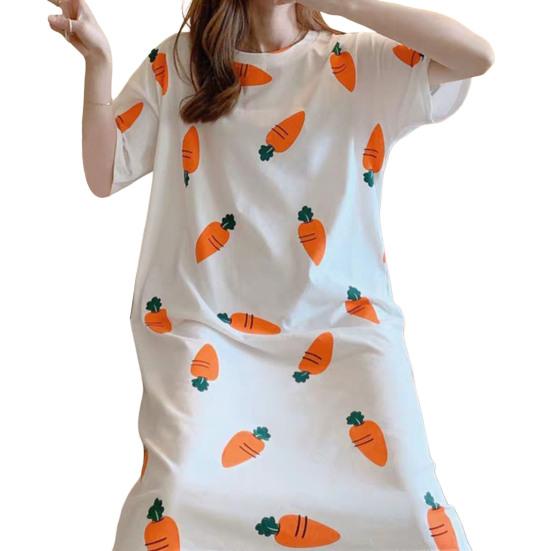 Beautiful Sleeping Dress Breathable Relaxed Comfortable Girls Sweet Pink Heart Print Summer Nightdress Home Wear