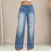 Autumn New Style Women's Denim Long Pants with Drawstring Elastic Waist Straight Leg Fashionable Wide-leg Jeans