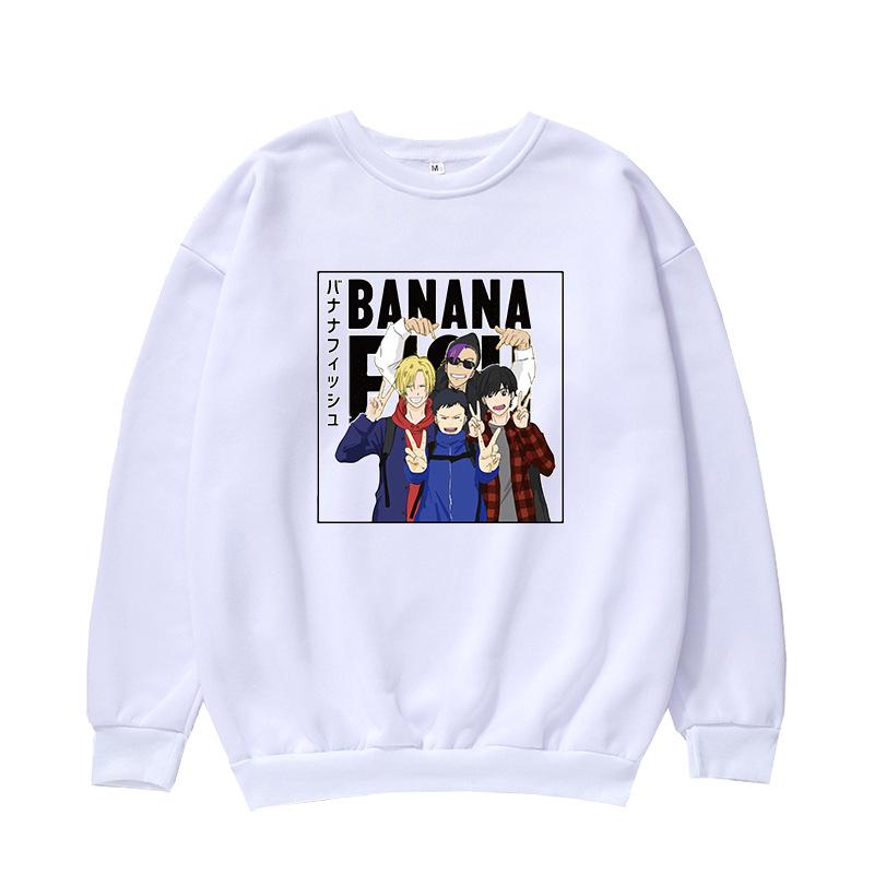 Унисекс Худи-свитшот в корейском стиле Banana Fish - Круглый вырез, Длинный рукав, Без капюшона