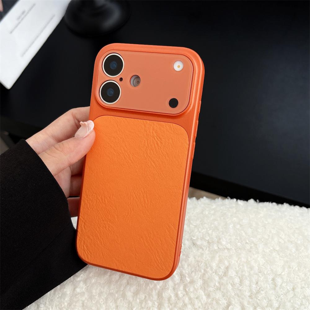Large Window Leather Phone Case For iPhone 17 16 15 14 13 Pro Max Lens Protection Matte Shockproof Plating Back Cover