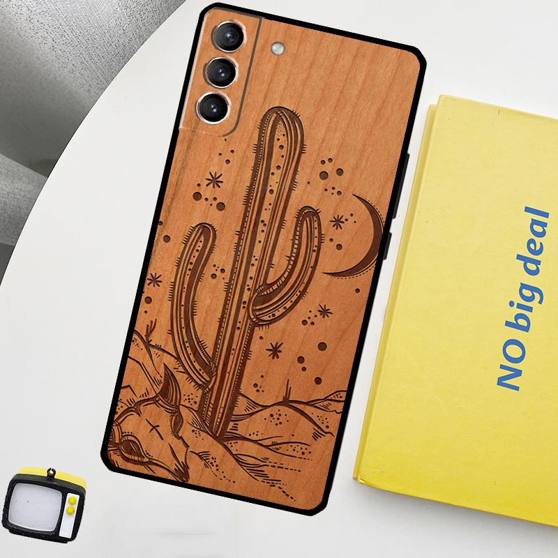 Tree Rose Skull Cactus Wood Case For Samsung Galaxy S23 Ultra S22 S21 S20 FE Note 20 Ultra S8 S9 S10 Note 10 Plus Cover