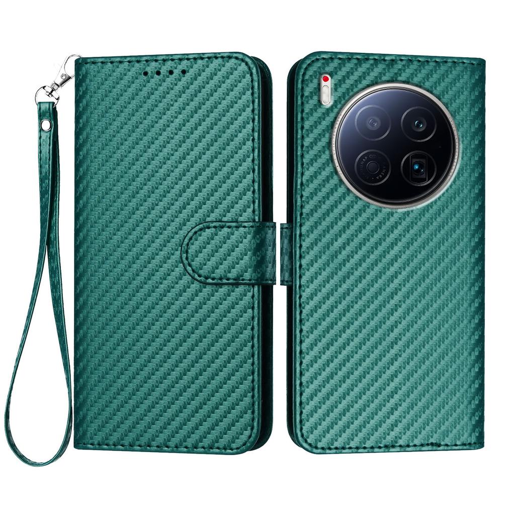 For TECNO Camon 40 Premier 5G Wallet Case with Strap Carbon Fiber Texture Leather Mobile Cover