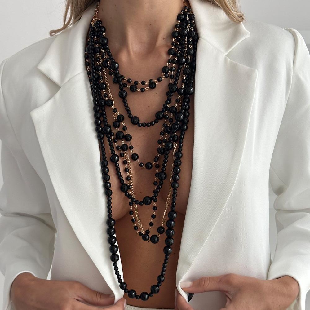 Baroque Pearl Sweater Chain Exaggerated Women's Clavicle Chain Multilayer Pearl Necklace  Banquet
