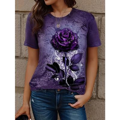 Женская летняя футболка с круглым вырезом и короткими рукавами, топ с ретро цветочным узором, свободная повседневная женская футболка, одежда для улицы, пуловер