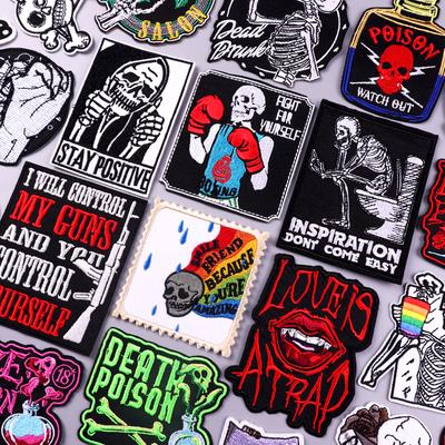 Нашивки с черепом в стиле панк, вышитые нашивки для одежды, нашивки с буквами, нашивки с термоклеем на одежде, самодельные наклейки с крючками и петлями