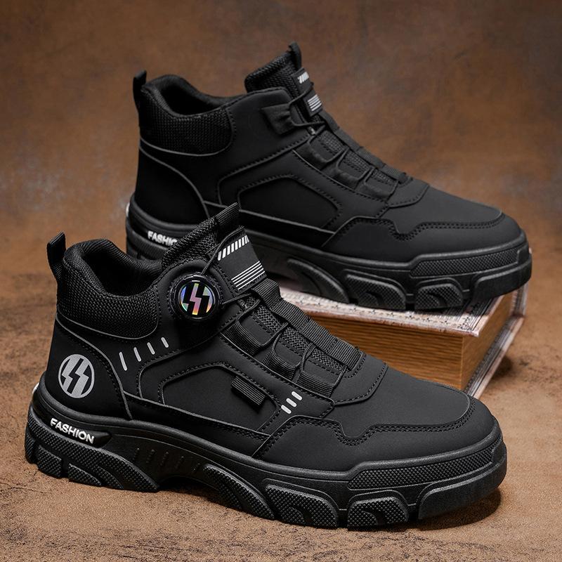 New Men's Leather Boots Autumn High-top Wear-resistant Martin Boots Men's Casual Exercise Trendy Shoes Non-slip Boots