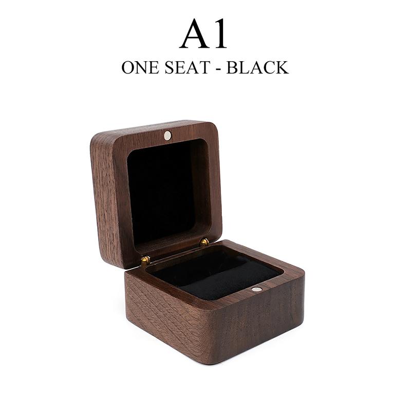 Square Wooden Ring Box for Couple - Walnut Engagement Ring Case, Wedding Jewelry Gift Box Organizer
